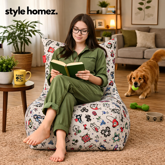 Style Homez Classic Cotton Canvas Chair Bean Bag, Abstract Printed XXXL Size Filled with Beans Fillers