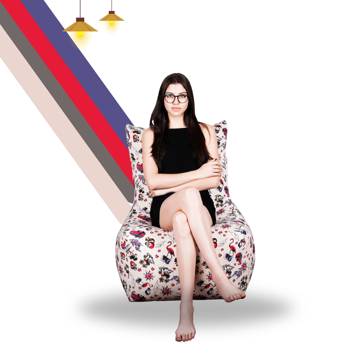 Style Homez Classic Cotton Canvas Chair Bean Bag, Abstract Printed XXXL Size Filled with Beans Fillers