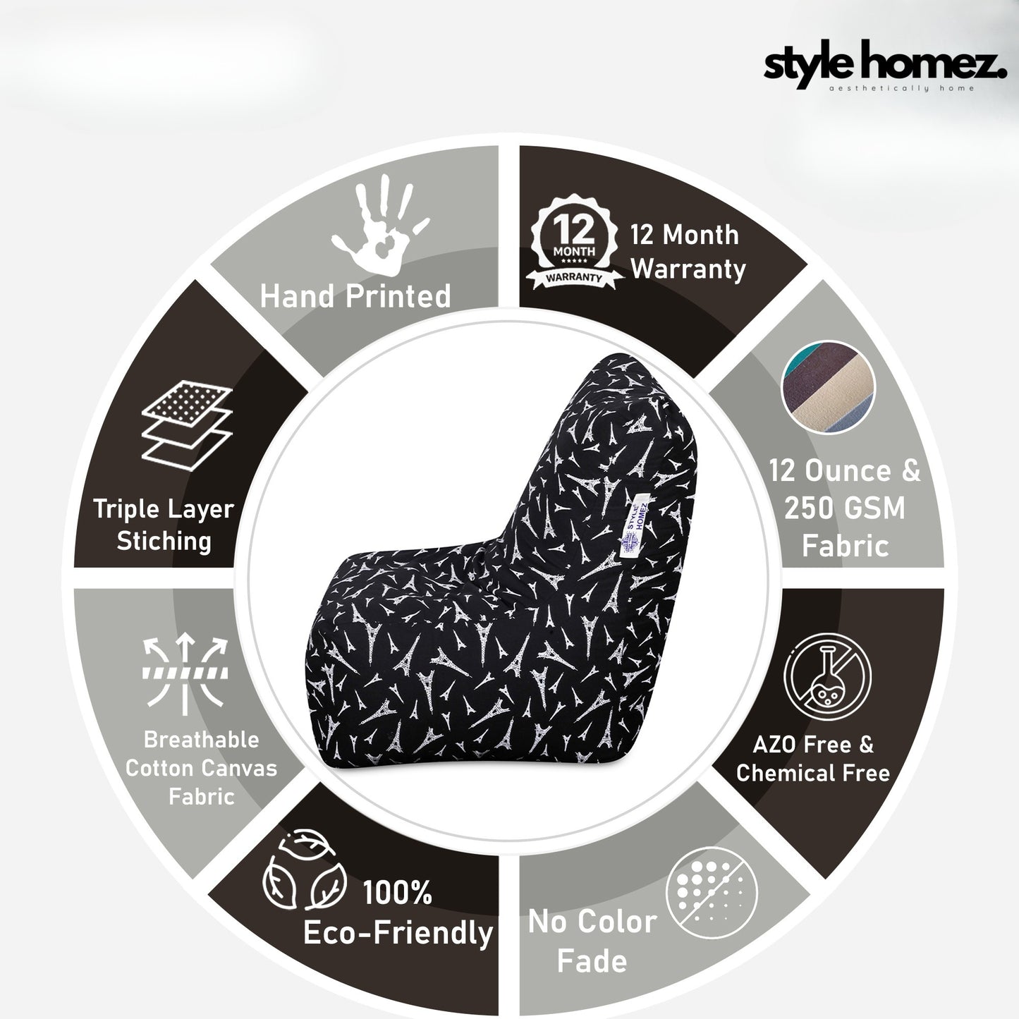 Style Homez Classic Cotton Canvas Chair Bean Bag, Abstract Printed XXXL Size Filled with Beans Fillers