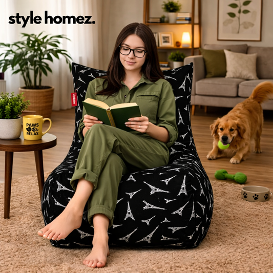 Style Homez Classic Cotton Canvas Chair Bean Bag, Abstract Printed XXXL Size Filled with Beans Fillers