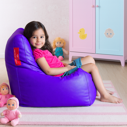 Style Homez Premium Leatherette Bean Bag L Size Chair Blue Color Filled with Beans Fillers
