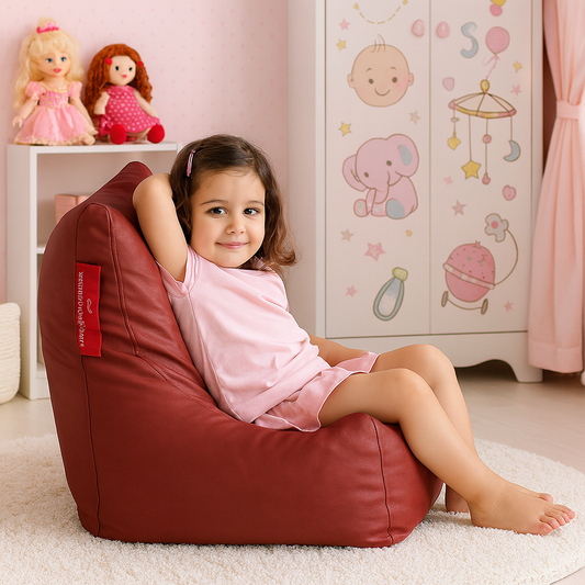 Style Homez Premium Leatherette Bean Bag L Size Chair Maroon Color Filled with Beans Fillers