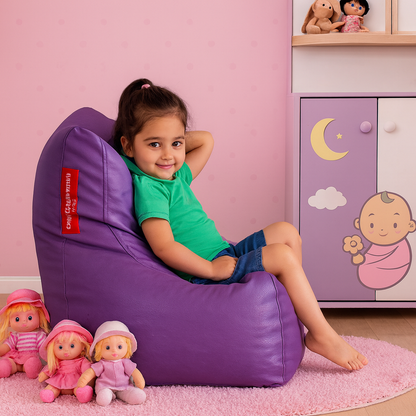 Style Homez Premium Leatherette Bean Bag L Size Chair Purple Color Filled with Beans Fillers