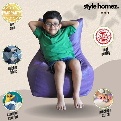 Style Homez Premium Leatherette Bean Bag L Size Chair Purple Color Filled with Beans Fillers