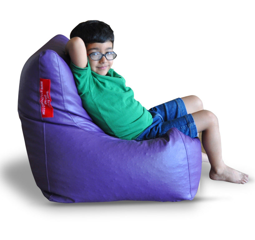 Style Homez Premium Leatherette Bean Bag L Size Chair Purple Color Filled with Beans Fillers