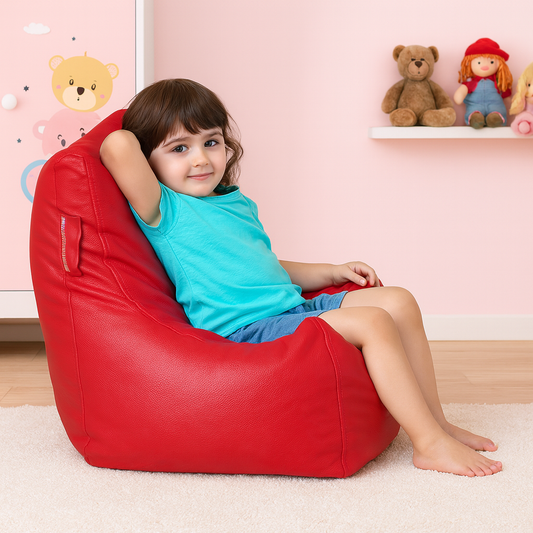 Style Homez Premium Leatherette Bean Bag L Size Chair Red Color Filled with Beans Fillers