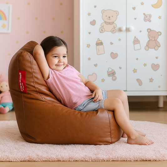 Style Homez Premium Leatherette Bean Bag L Size Chair Tan Color Filled with Beans Fillers