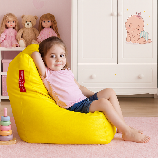 Style Homez Premium Leatherette Bean Bag L Size Chair Yellow Color Filled with Beans Fillers