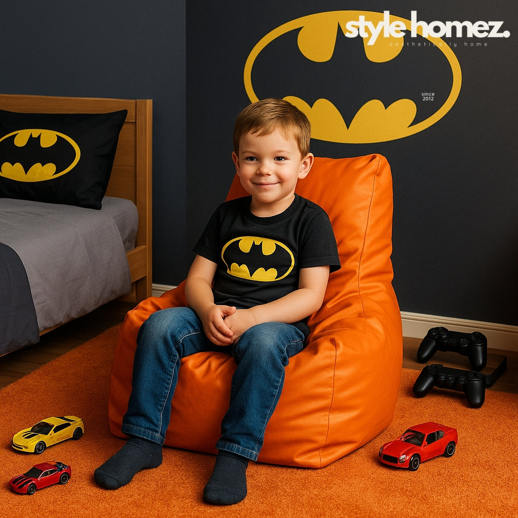 Style Homez Premium Leatherette XL Bean Bag Chair Orange Color Filled with Beans Fillers