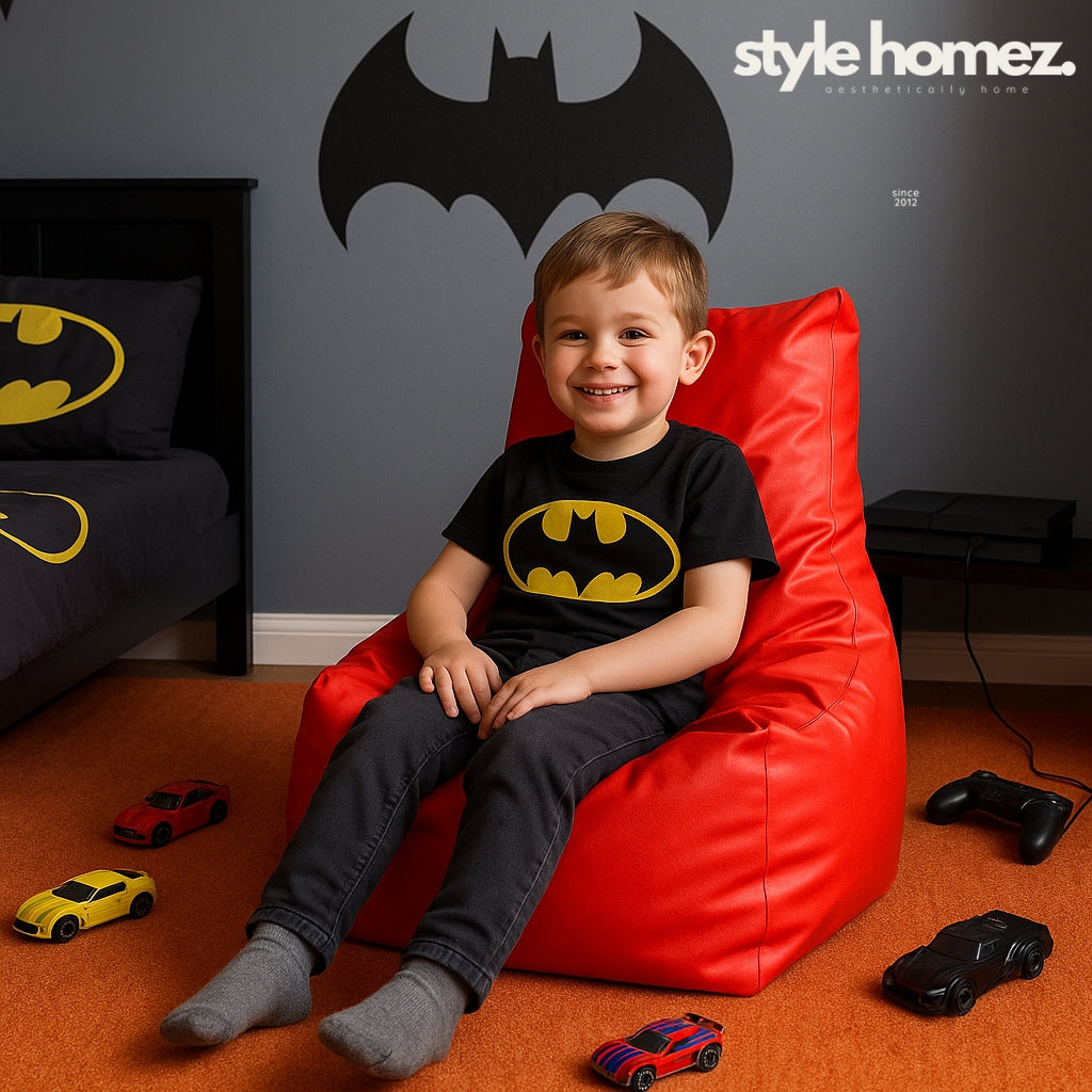 Style Homez Premium Leatherette XL Bean Bag Chair Red Color Filled with Beans Fillers