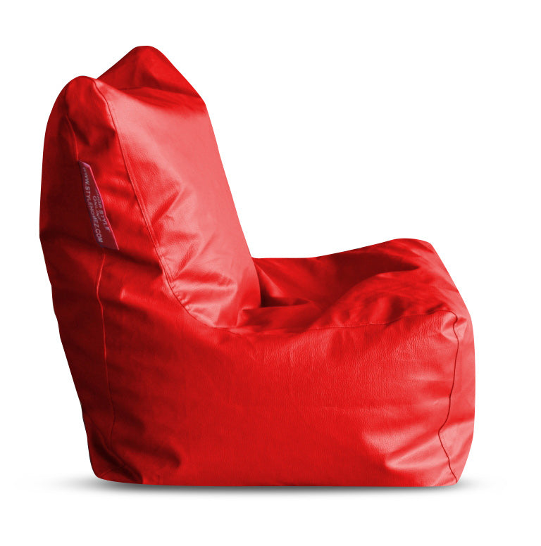 Style Homez Premium Leatherette XL Bean Bag Chair Red Color Filled with Beans Fillers