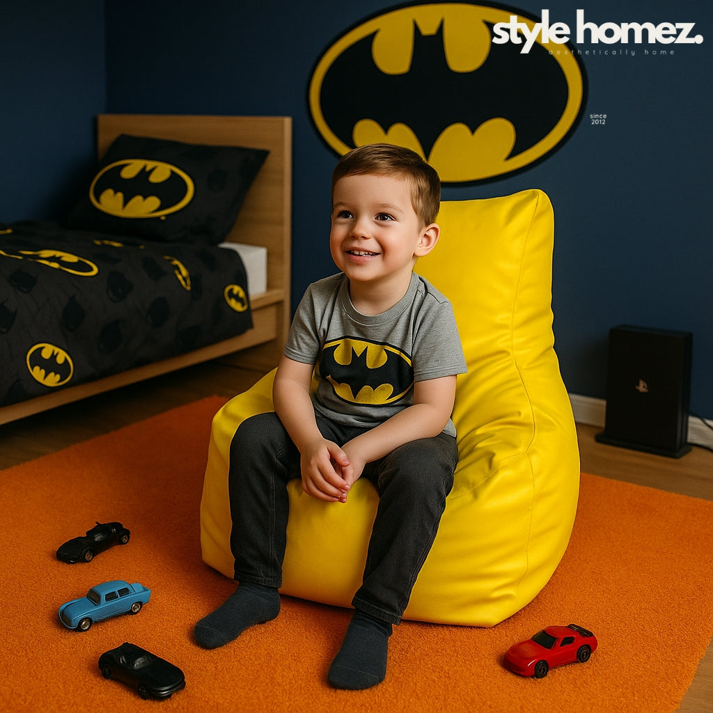 Style Homez Premium Leatherette XL Bean Bag Chair Yellow Color Filled with Beans Fillers