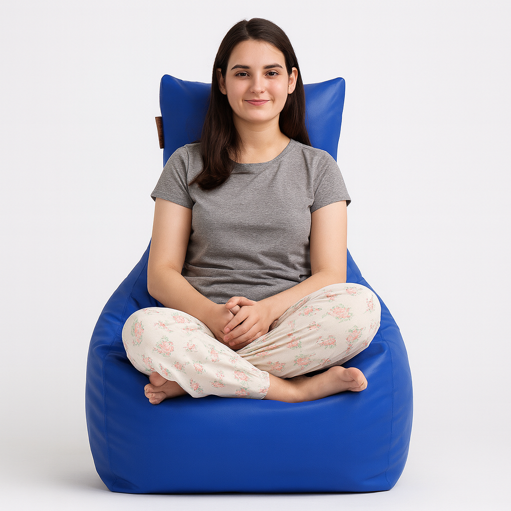 Style Homez Premium Leatherette XXL Bean Bag Chair Blue Color Filled with Beans Fillers