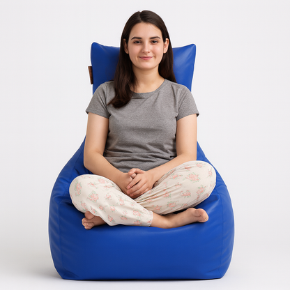 Style Homez Premium Leatherette XXL Bean Bag Chair Blue Color Filled with Beans Fillers