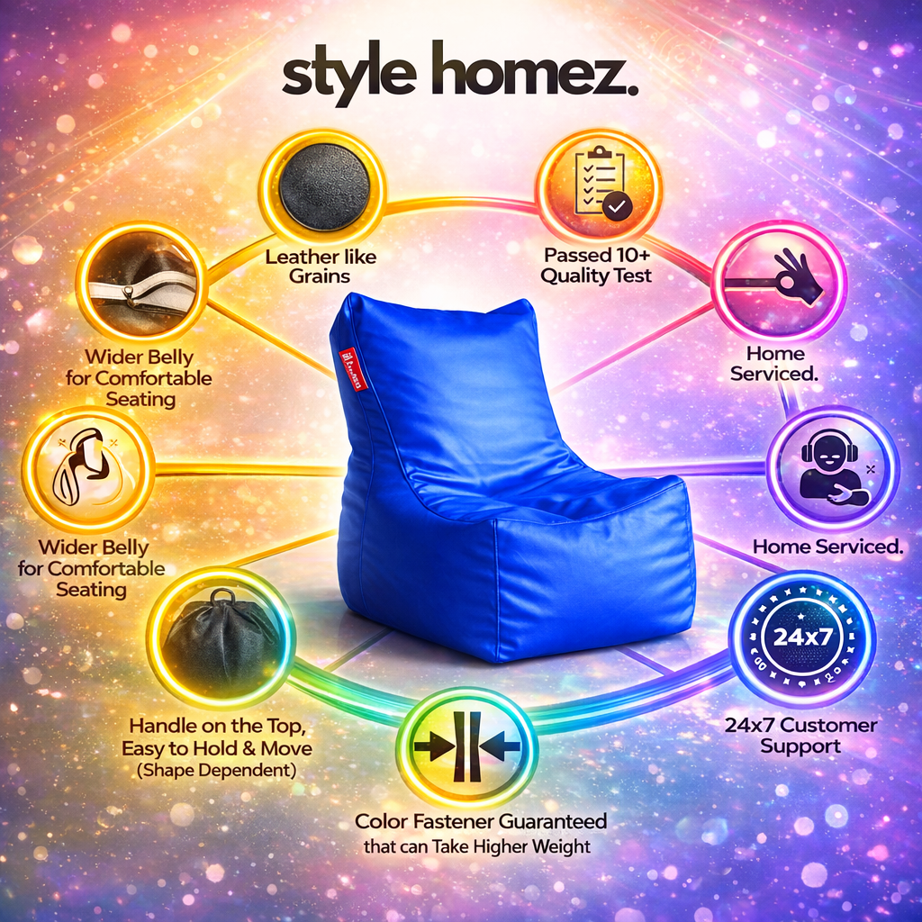 Style Homez Premium Leatherette XXL Bean Bag Chair Blue Color Filled with Beans Fillers