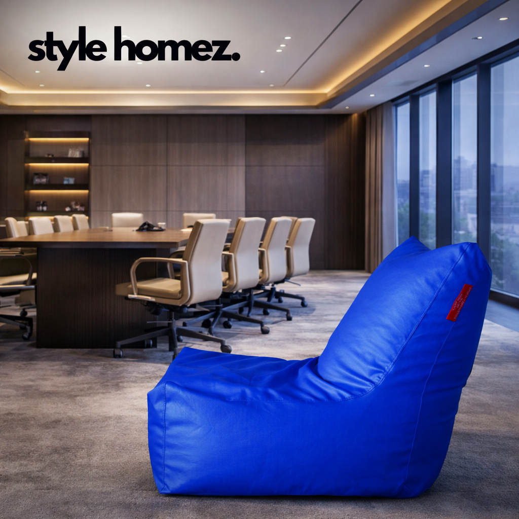 Style Homez Premium Leatherette XXL Bean Bag Chair Blue Color Filled with Beans Fillers