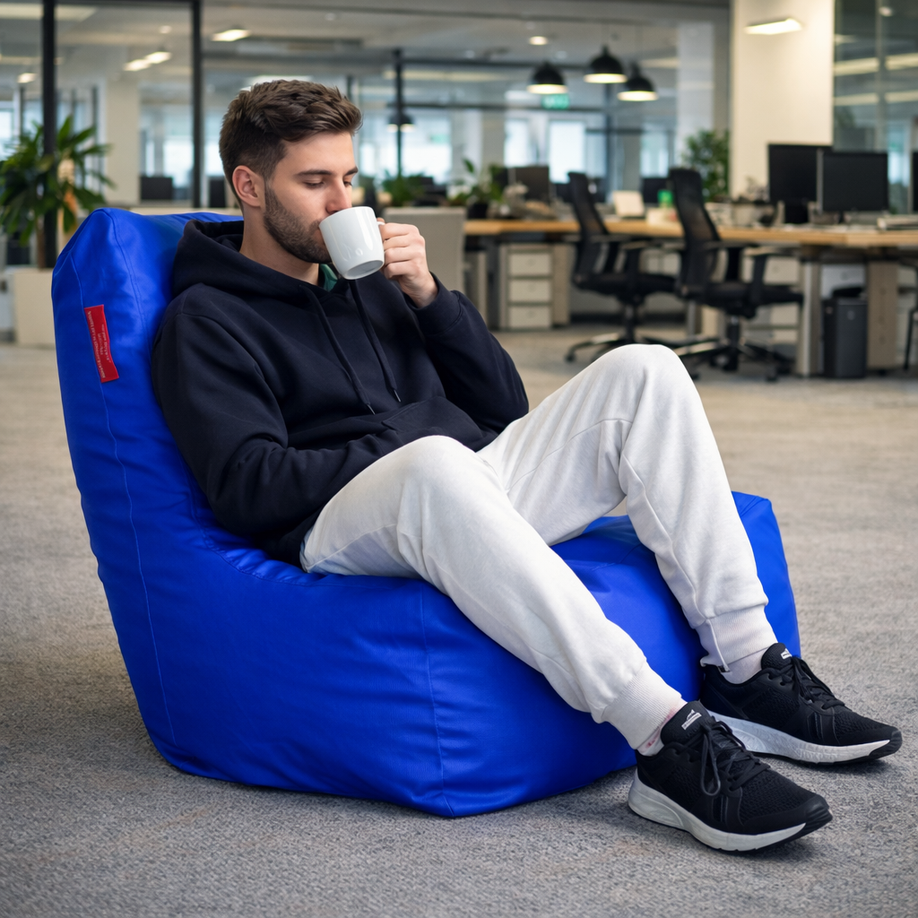 Style Homez Premium Leatherette XXL Bean Bag Chair Blue Color Filled with Beans Fillers