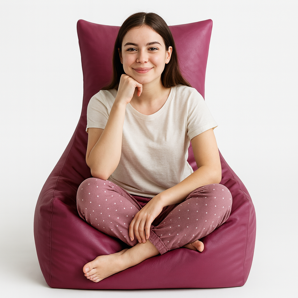 Style Homez Urban Design LUXE FUR Velvet Chair Bean Bag XXL Size, Maroon & White FUR Cover Only