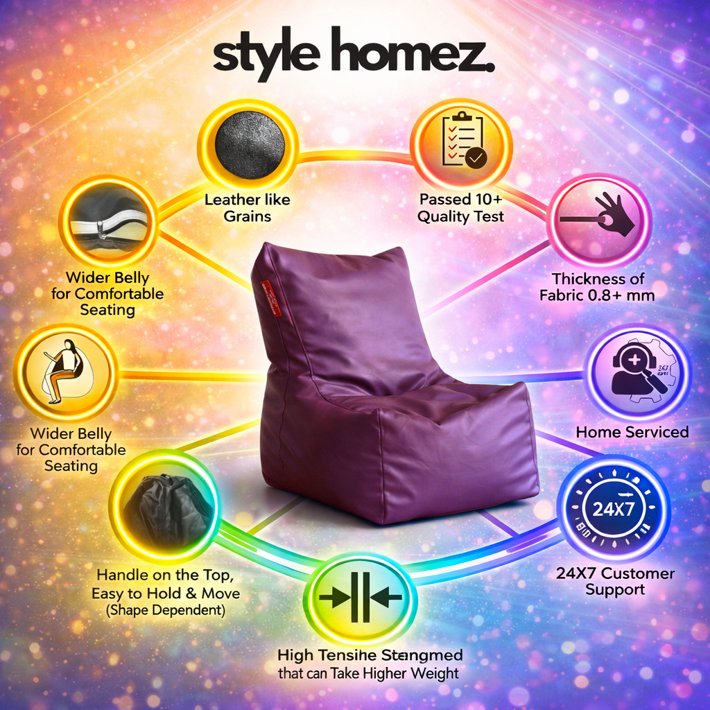 Style Homez Urban Design LUXE FUR Velvet Chair Bean Bag XXL Size, Maroon & White FUR Cover Only