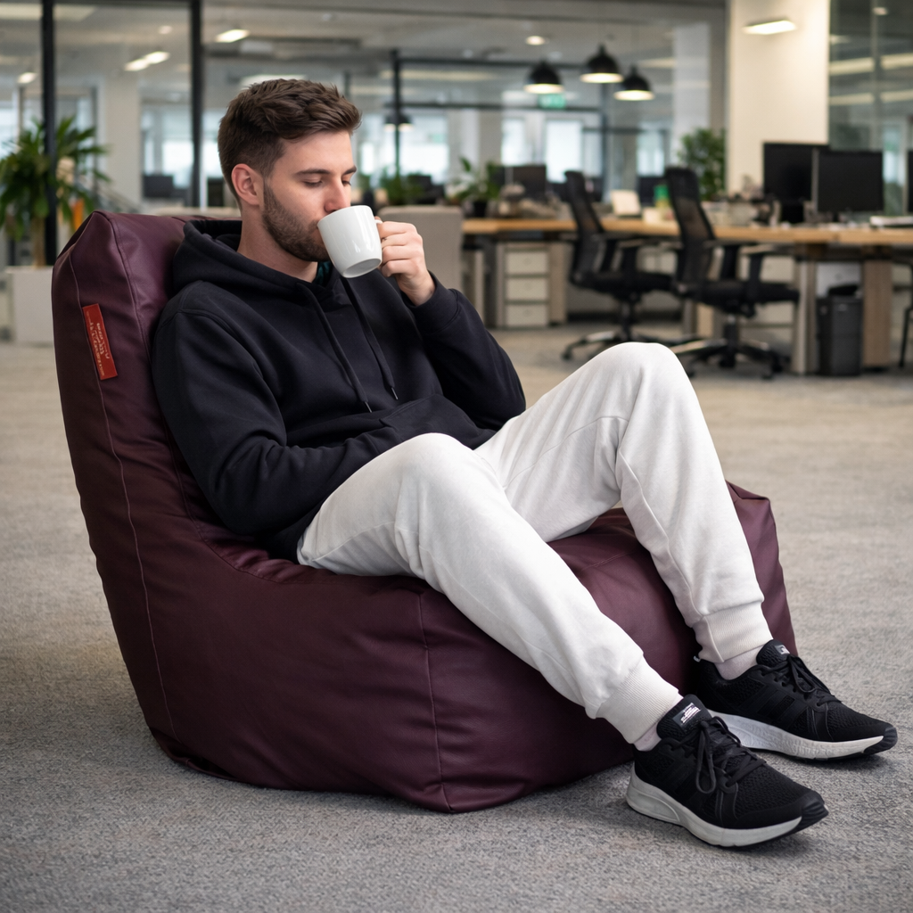 Style Homez Urban Design LUXE FUR Velvet Chair Bean Bag XXL Size, Maroon & White FUR Cover Only