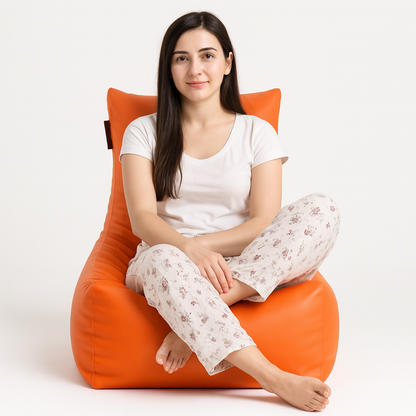 Style Homez Premium Leatherette XXL Bean Bag Chair Orange Color Filled with Beans Fillers