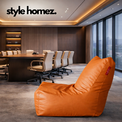 Style Homez Premium Leatherette XXL Bean Bag Chair Orange Color Filled with Beans Fillers