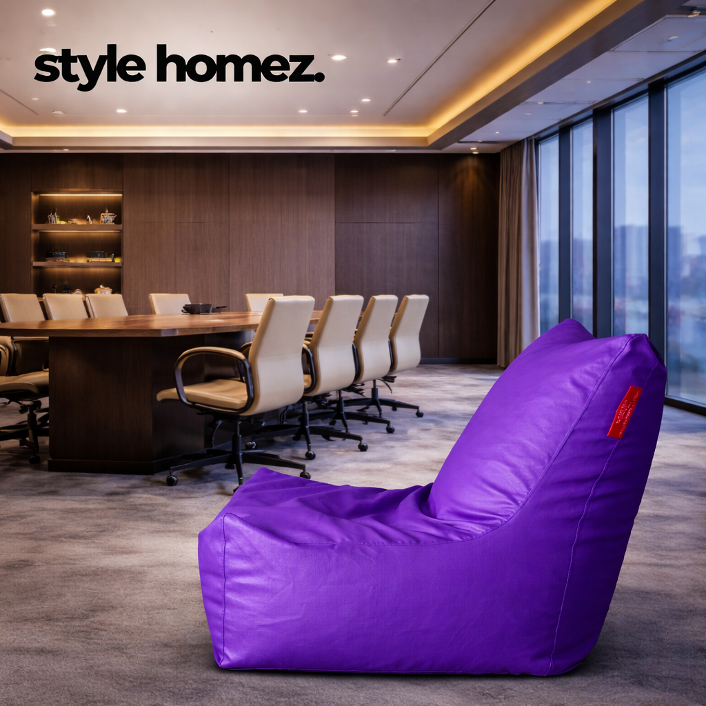 Style Homez Premium Leatherette XXL Bean Bag Chair Purple Color Filled with Beans Fillers