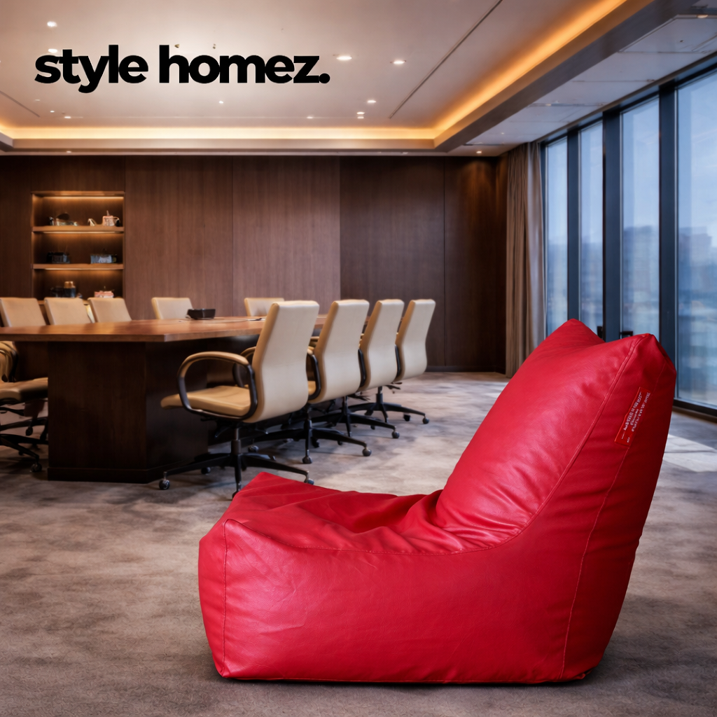 Style Homez Premium Leatherette XXL Bean Bag Chair Red Color Filled with Beans Fillers