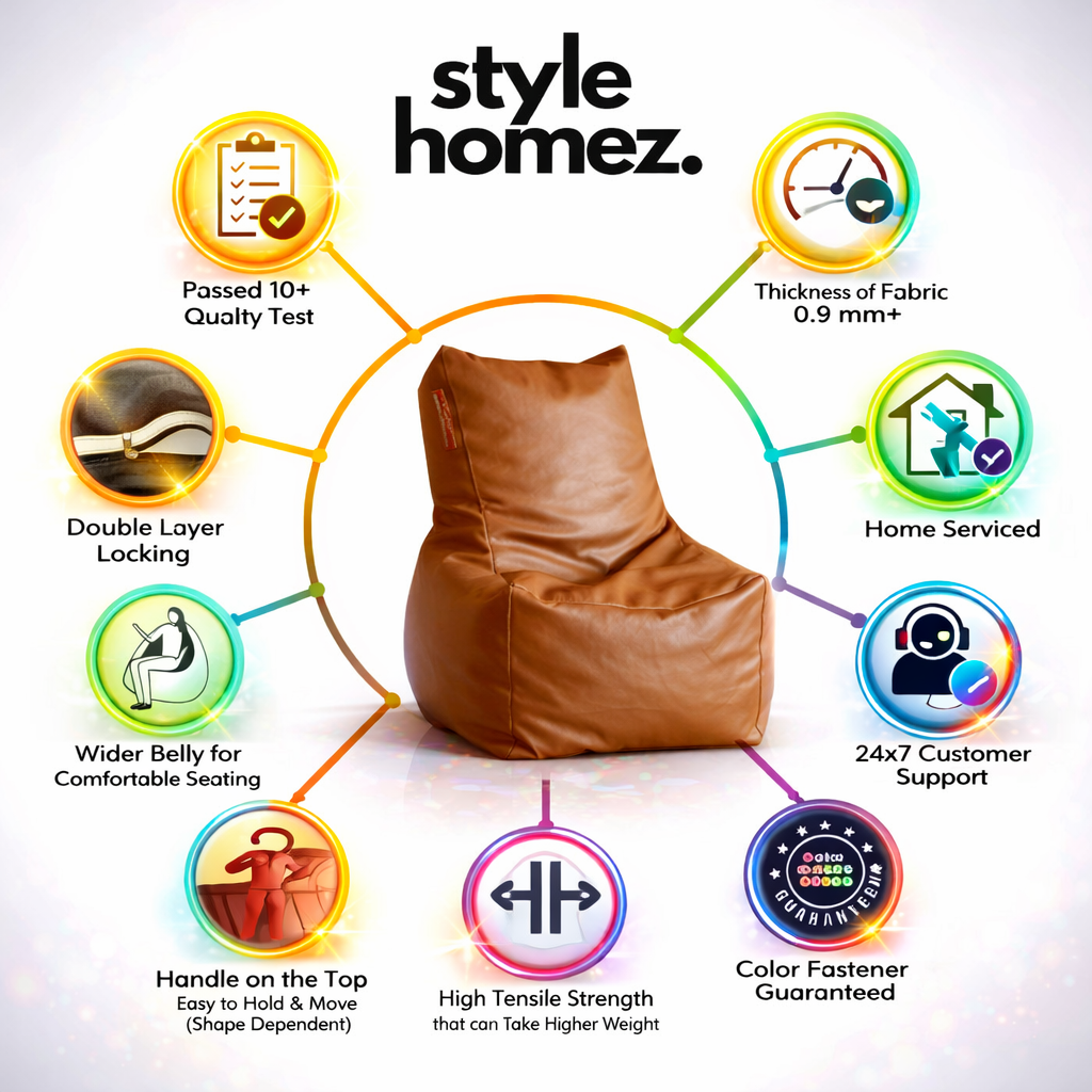 Style Homez Premium Leatherette XXL Bean Bag Chair Tan Color Filled with Beans Fillers