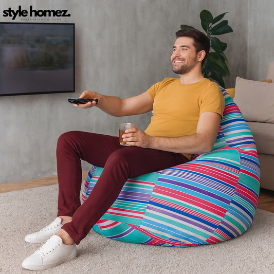 Style Homez Classic Cotton Canvas Stripes Printed Bean Bag Jumbo SAC Size with Bean Bag Refill Fillers