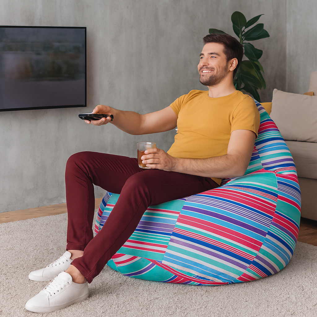 Style Homez Classic Cotton Canvas Stripes Printed Bean Bag Jumbo SAC Size with Bean Bag Refill Fillers