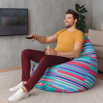 Style Homez Classic Cotton Canvas Stripes Printed Bean Bag Jumbo SAC Size with Bean Bag Refill Fillers