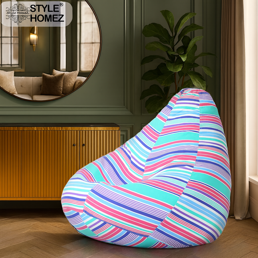Style Homez Classic Cotton Canvas Stripes Printed Bean Bag Jumbo SAC Size with Bean Bag Refill Fillers