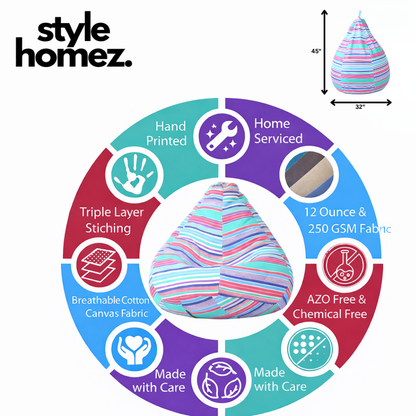 Style Homez Classic Cotton Canvas Stripes Printed Bean Bag Jumbo SAC Size with Bean Bag Refill Fillers