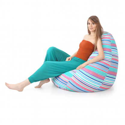 Style Homez Classic Cotton Canvas Stripes Printed Bean Bag Jumbo SAC Size with Bean Bag Refill Fillers