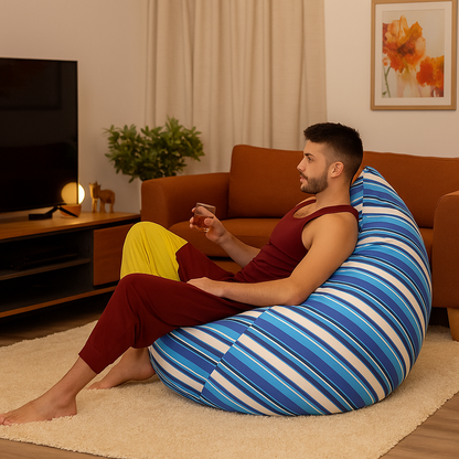 Style Homez Classic Cotton Canvas Stripes Printed Bean Bag Jumbo SAC Size with Bean Bag Refill Fillers