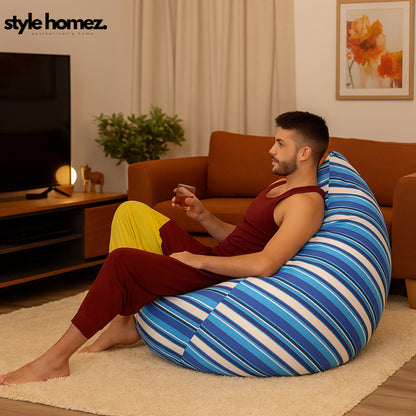 Style Homez CLASSIC BEAN BAG, Cotton Canvas Stripes Printed, Jumbo Size SAC, Cover Only