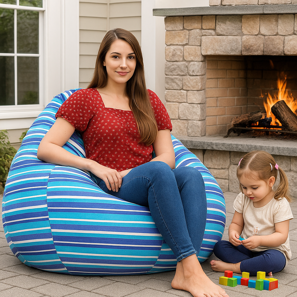 Style Homez Classic Cotton Canvas Stripes Printed Bean Bag Jumbo SAC Size with Bean Bag Refill Fillers