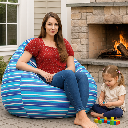 Style Homez CLASSIC BEAN BAG, Cotton Canvas Stripes Printed, Jumbo Size SAC, Cover Only