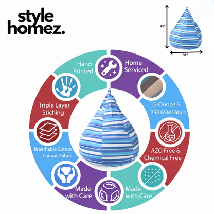 Style Homez CLASSIC BEAN BAG, Cotton Canvas Stripes Printed, Jumbo Size SAC, Cover Only