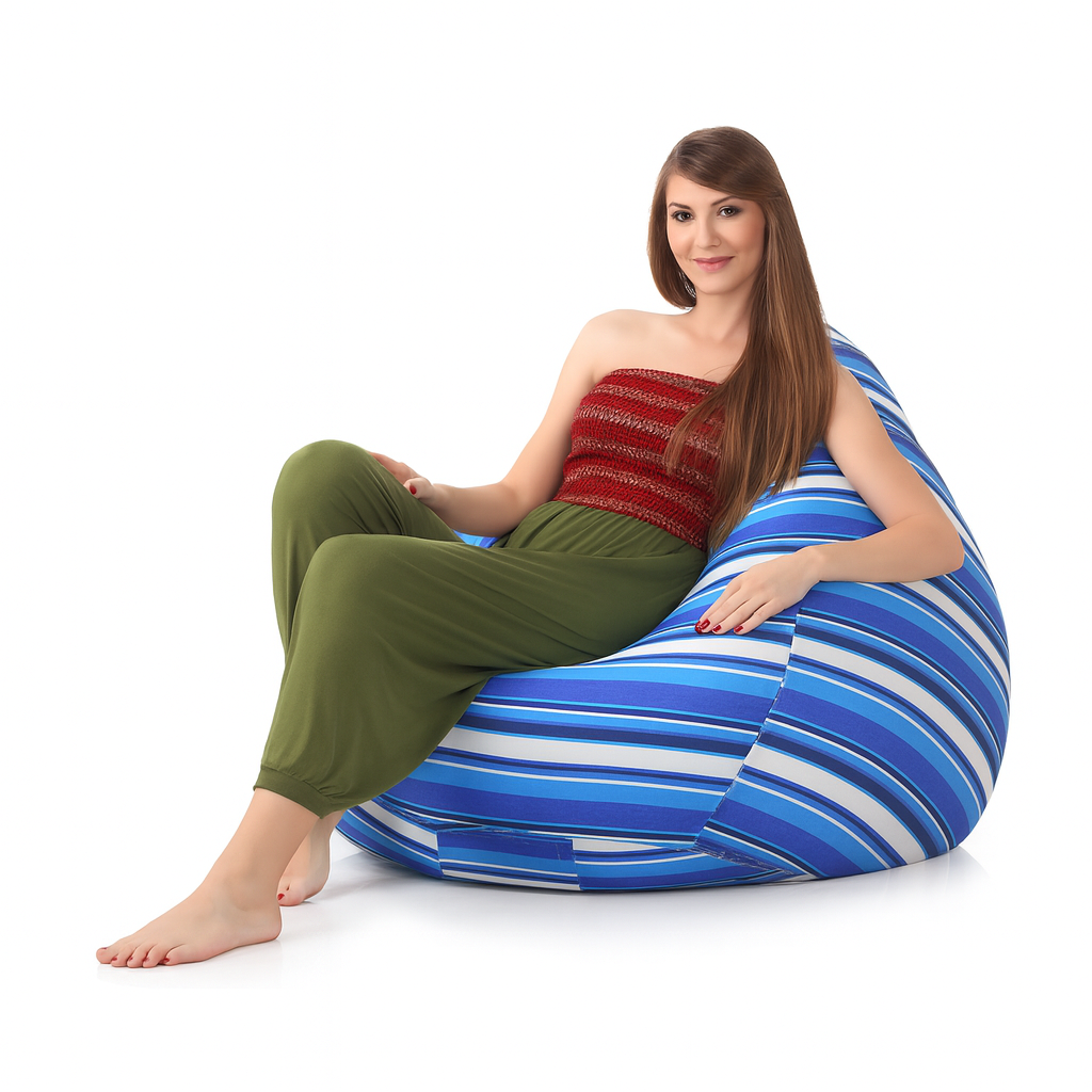 Style Homez Classic Cotton Canvas Stripes Printed Bean Bag Jumbo SAC Size with Bean Bag Refill Fillers