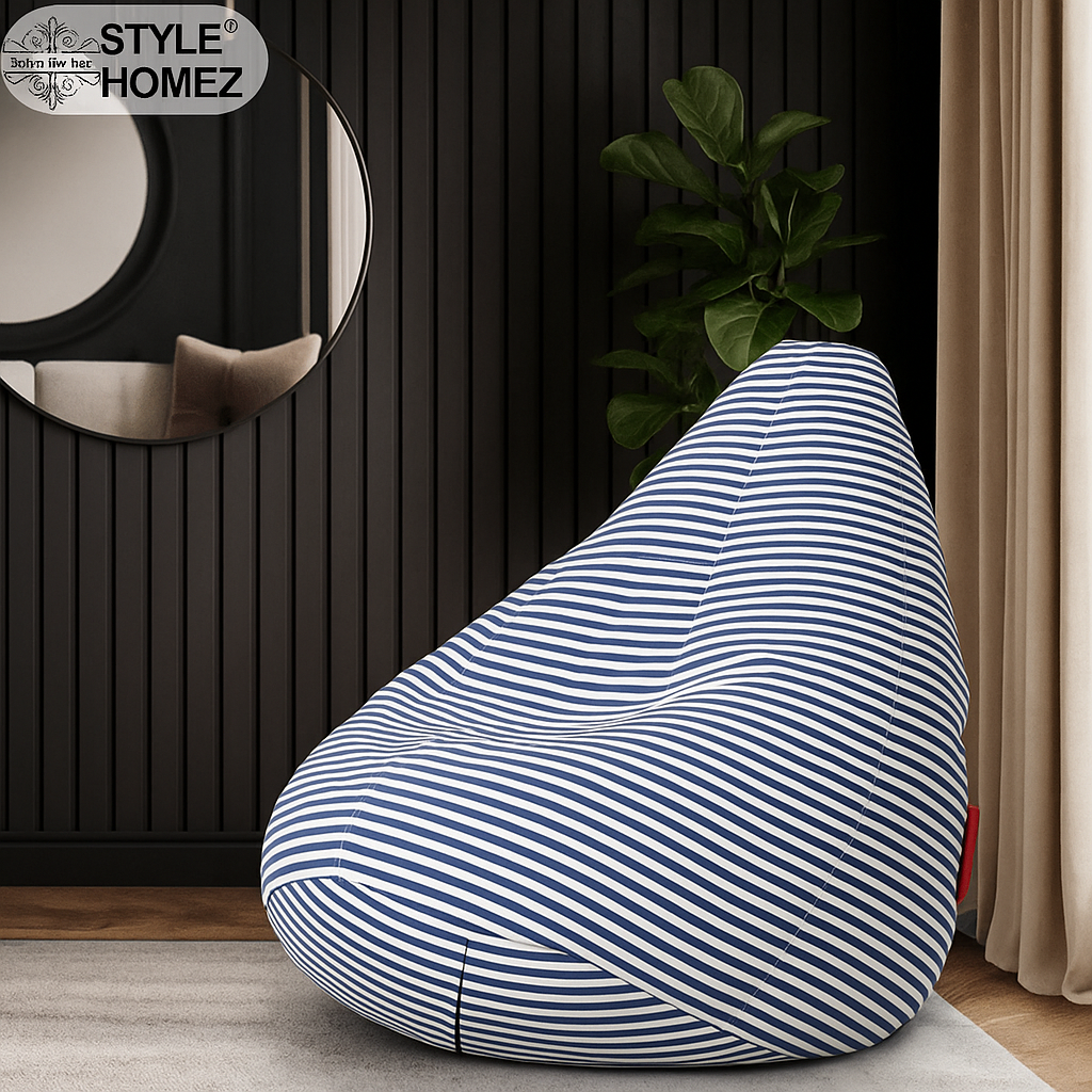 Style Homez Classic Cotton Canvas Stripes Printed Bean Bag Jumbo SAC Size with Bean Bag Refill Fillers