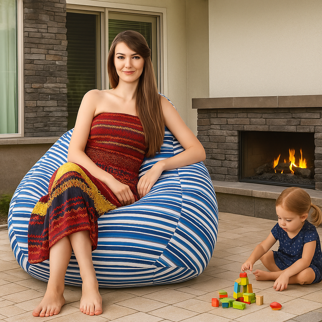 Style Homez Classic Cotton Canvas Stripes Printed Bean Bag Jumbo SAC Size with Bean Bag Refill Fillers