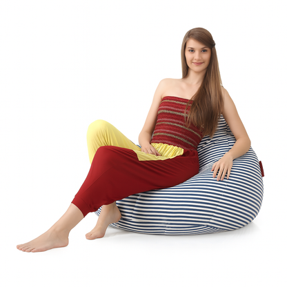 Style Homez Classic Cotton Canvas Stripes Printed Bean Bag Jumbo SAC Size with Bean Bag Refill Fillers