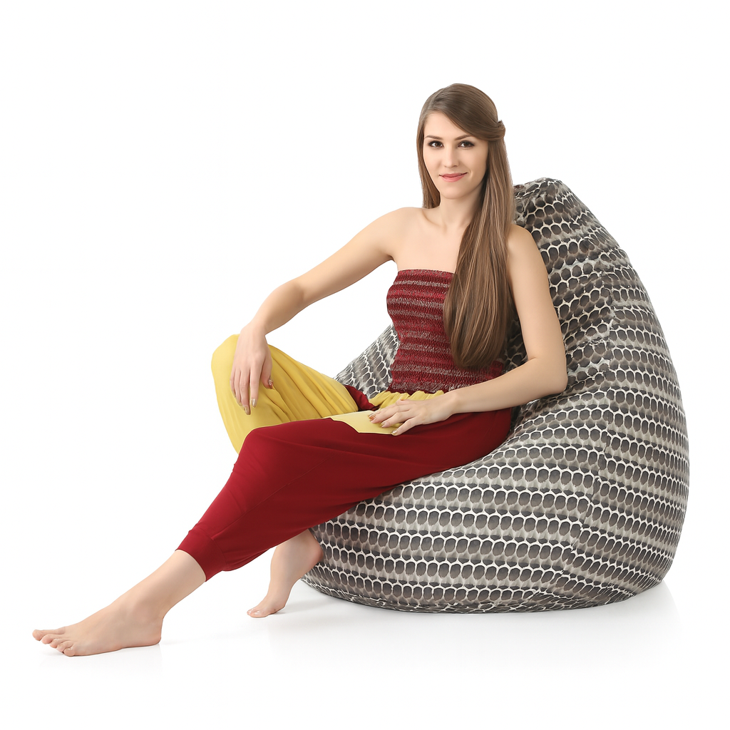 Style Homez Classic Cotton Canvas Polka Dots Printed Bean Bag Jumbo SAC  Size with Bean Bag Refill Fillers