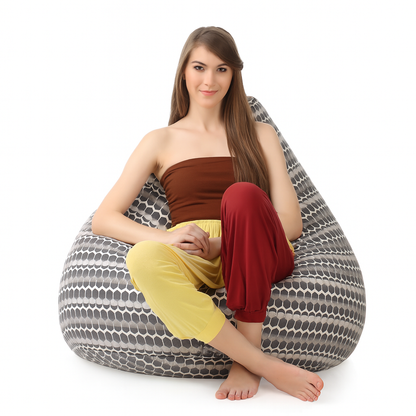 Style Homez Classic Cotton Canvas Polka Dots Printed Bean Bag Jumbo SAC  Size with Bean Bag Refill Fillers