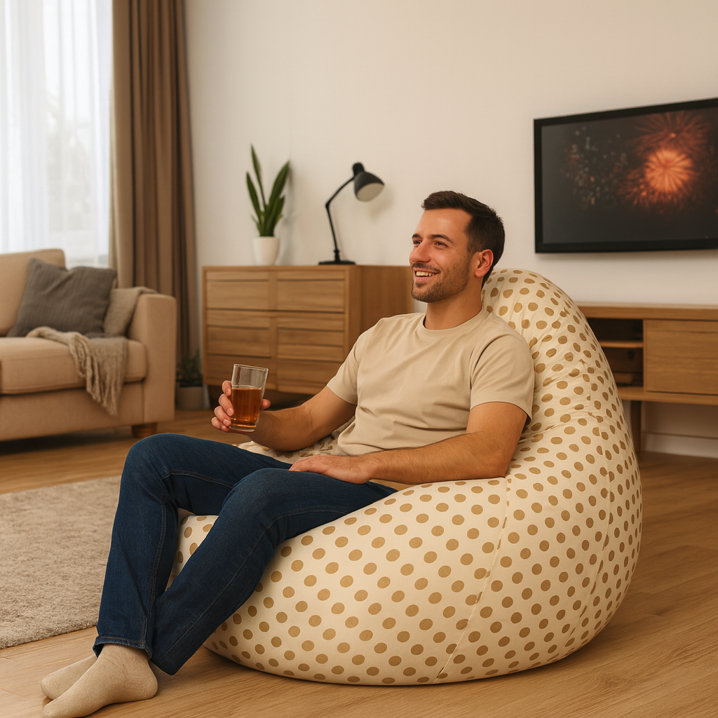 Style Homez Classic Cotton Canvas Polka Dots Printed Bean Bag Jumbo SAC  Size with Bean Bag Refill Fillers