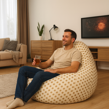 Style Homez Classic Cotton Canvas Polka Dots Printed Bean Bag Jumbo SAC  Size with Bean Bag Refill Fillers