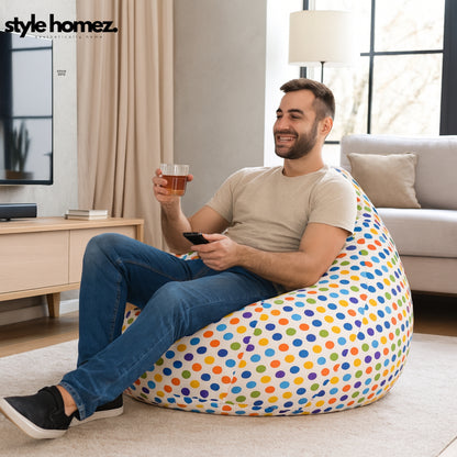Style Homez CLASSIC BEAN BAG, Cotton Canvas Polka Dots Printed, Jumbo Size SAC, Cover Only