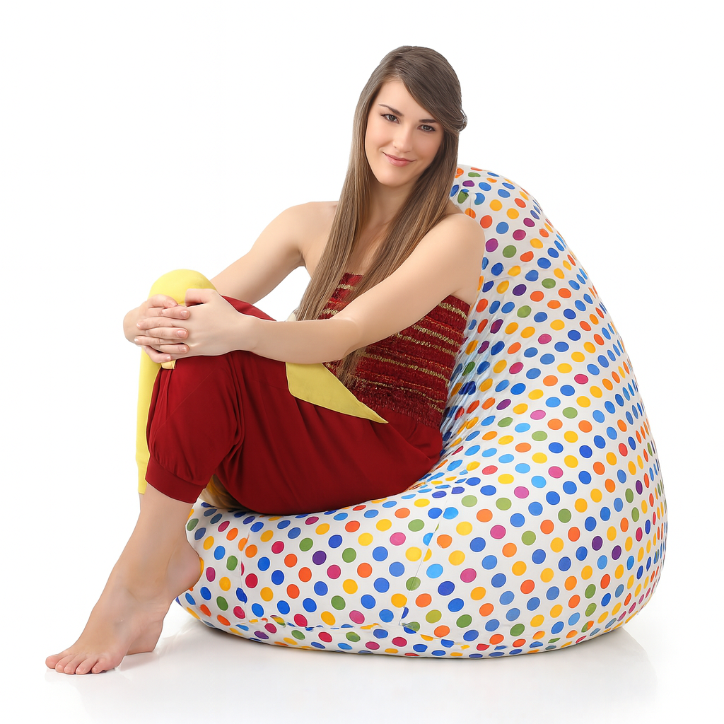 Style Homez Classic Cotton Canvas Polka Dots Printed Bean Bag Jumbo SAC  Size with Bean Bag Refill Fillers